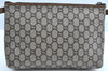 Authentic GUCCI GG Plus Clutch Hand Bag Purse GG PVC Leather Brown K5371