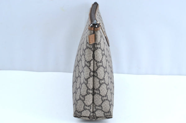 Authentic GUCCI GG Plus Clutch Hand Bag Purse GG PVC Leather Brown K5371