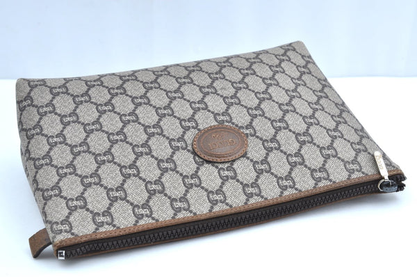 Authentic GUCCI GG Plus Clutch Hand Bag Purse GG PVC Leather Brown K5371