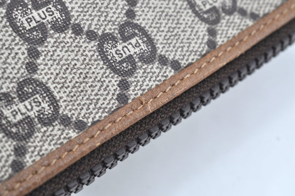 Authentic GUCCI GG Plus Clutch Hand Bag Purse GG PVC Leather Brown K5371