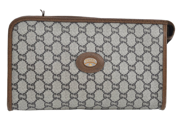 Authentic GUCCI GG Plus Clutch Hand Bag Purse GG PVC Leather Brown K5382