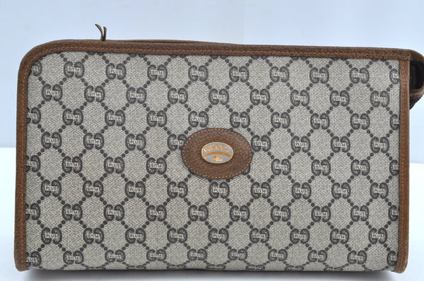 Authentic GUCCI GG Plus Clutch Hand Bag Purse GG PVC Leather Brown K5382
