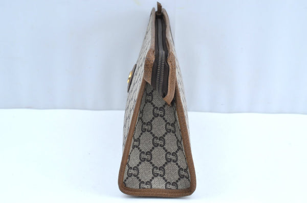 Authentic GUCCI GG Plus Clutch Hand Bag Purse GG PVC Leather Brown K5382