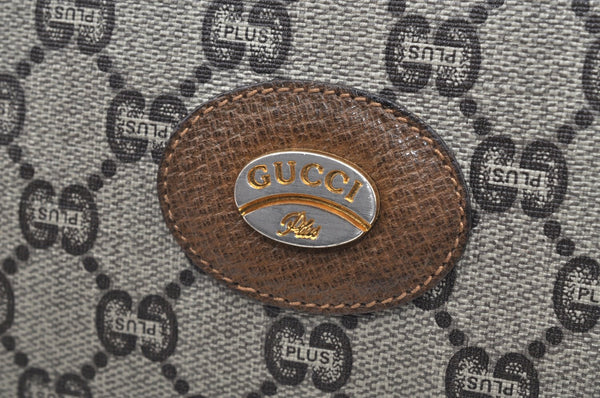 Authentic GUCCI GG Plus Clutch Hand Bag Purse GG PVC Leather Brown K5382