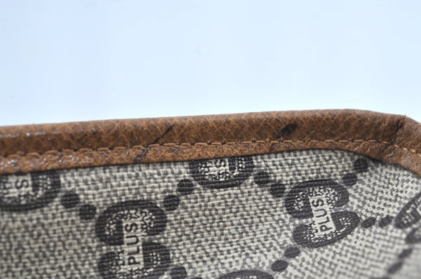 Authentic GUCCI GG Plus Clutch Hand Bag Purse GG PVC Leather Brown K5382