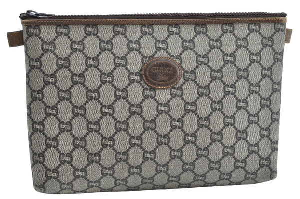 Authentic GUCCI GG Plus Clutch Hand Bag Purse GG PVC Leather Brown K5428