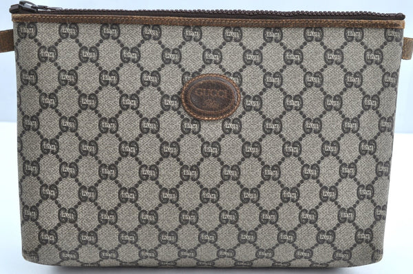 Authentic GUCCI GG Plus Clutch Hand Bag Purse GG PVC Leather Brown K5428
