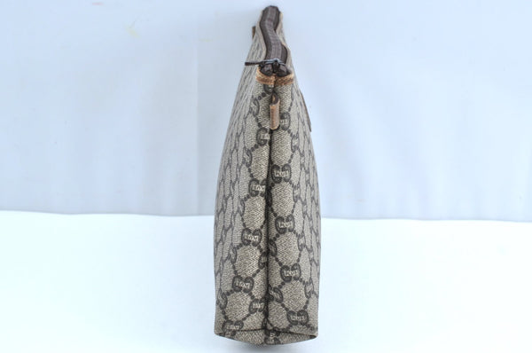 Authentic GUCCI GG Plus Clutch Hand Bag Purse GG PVC Leather Brown K5428