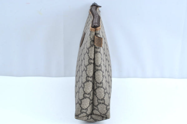 Authentic GUCCI GG Plus Clutch Hand Bag Purse GG PVC Leather Brown K5428