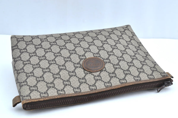 Authentic GUCCI GG Plus Clutch Hand Bag Purse GG PVC Leather Brown K5428