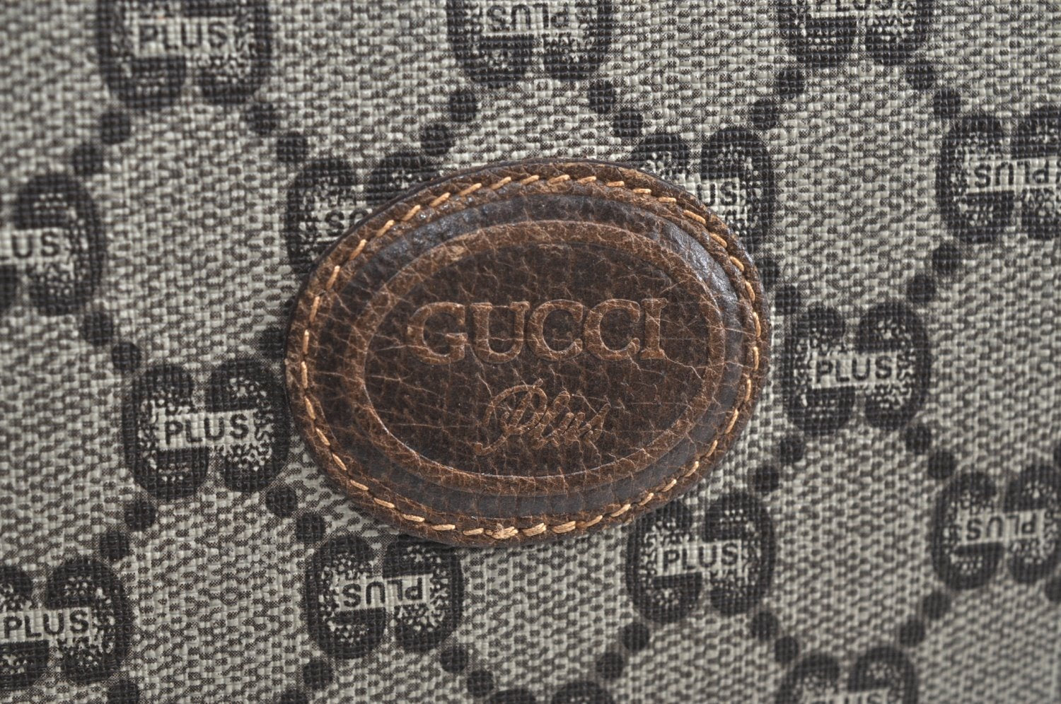 Authentic GUCCI GG Plus Clutch Hand Bag Purse GG PVC Leather Brown K5428