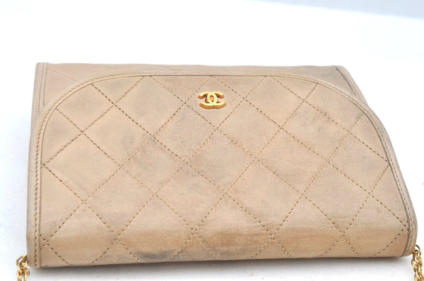 Authentic CHANEL Lamb Skin Matelasse Chain Shoulder Bag Purse Beige CC K5429