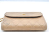 Authentic CHANEL Lamb Skin Matelasse Chain Shoulder Bag Purse Beige CC K5429