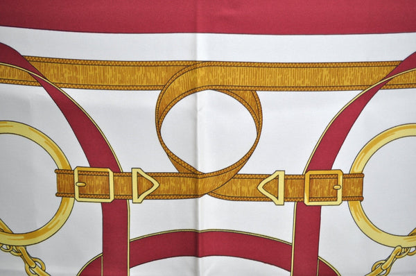 Authentic HERMES Carre 90 Scarf "Eperon d'or" Silk Bordeaux Red K5452