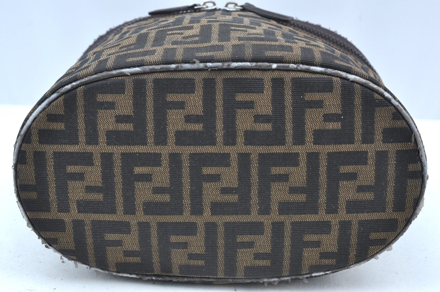 Authentic FENDI Zucca Vanity Bag Pouch Nylon Leather Brown K5464