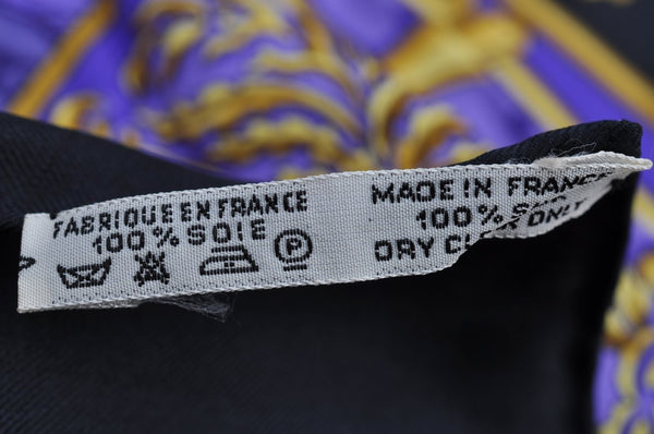 Authentic HERMES Carre 90 Scarf "SELLES A HOUSSE" Silk Black Purple K5466