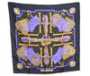 Authentic HERMES Carre 90 Scarf "SELLES A HOUSSE" Silk Black Purple Gold K5467