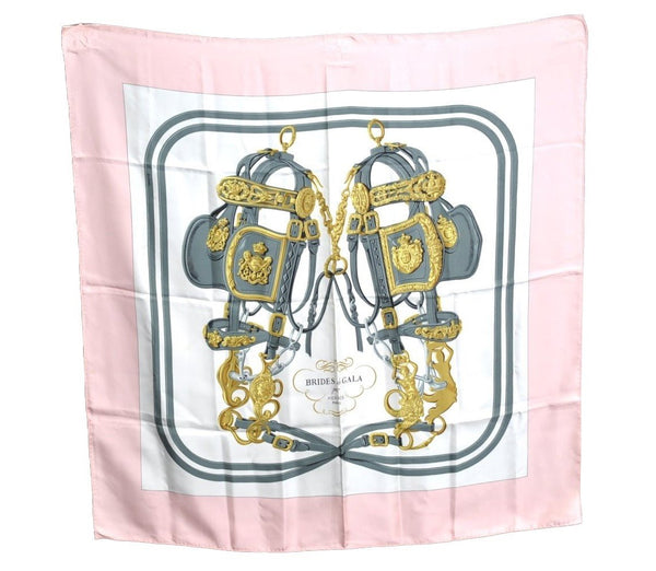 Authentic HERMES Carre 90 Scarf "Brides de Gala" Silk Light Pink White K5477