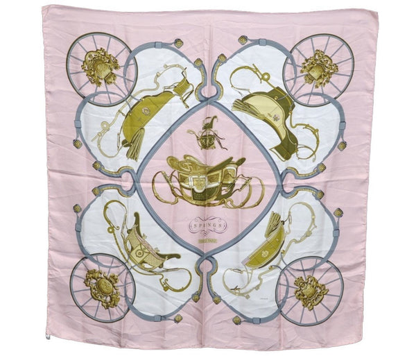 Authentic HERMES Carre 90 Scarf "SPRINGS" Silk Light Pink K5479