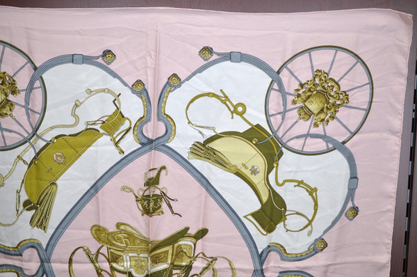 Authentic HERMES Carre 90 Scarf "SPRINGS" Silk Light Pink K5479