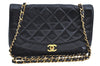 Authentic CHANEL Lamb Skin Turnlock Matelasse Shoulder Cross Bag Black K5493