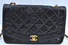 Authentic CHANEL Lamb Skin Turnlock Matelasse Shoulder Cross Bag Black K5493