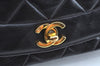 Authentic CHANEL Lamb Skin Turnlock Matelasse Shoulder Cross Bag Black K5493