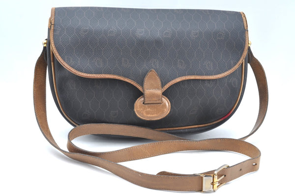 Authentic Christian Dior Honeycomb Shoulder Cross Bag PVC Leather Black CD K5502
