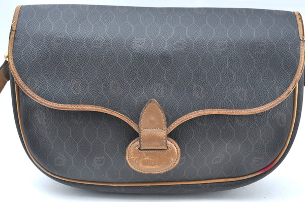 Authentic Christian Dior Honeycomb Shoulder Cross Bag PVC Leather Black CD K5502
