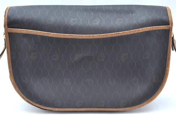 Authentic Christian Dior Honeycomb Shoulder Cross Bag PVC Leather Black CD K5502