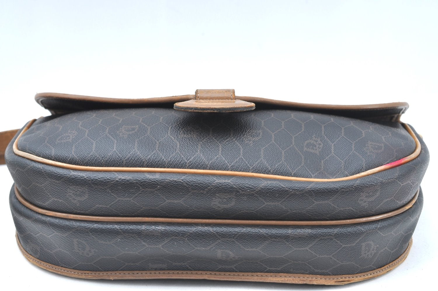 Authentic Christian Dior Honeycomb Shoulder Cross Bag PVC Leather Black CD K5502