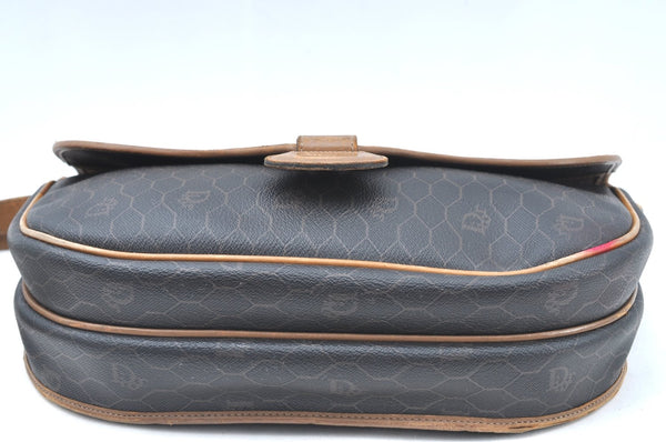 Authentic Christian Dior Honeycomb Shoulder Cross Bag PVC Leather Black CD K5502