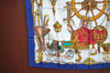 Authentic HERMES Carre 90 Scarf "MUSEE" Silk Blue K5519