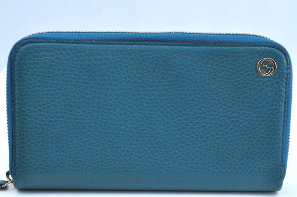 Authentic GUCCI Vintage Long Wallet Purse Leather 449347 Blue K5525