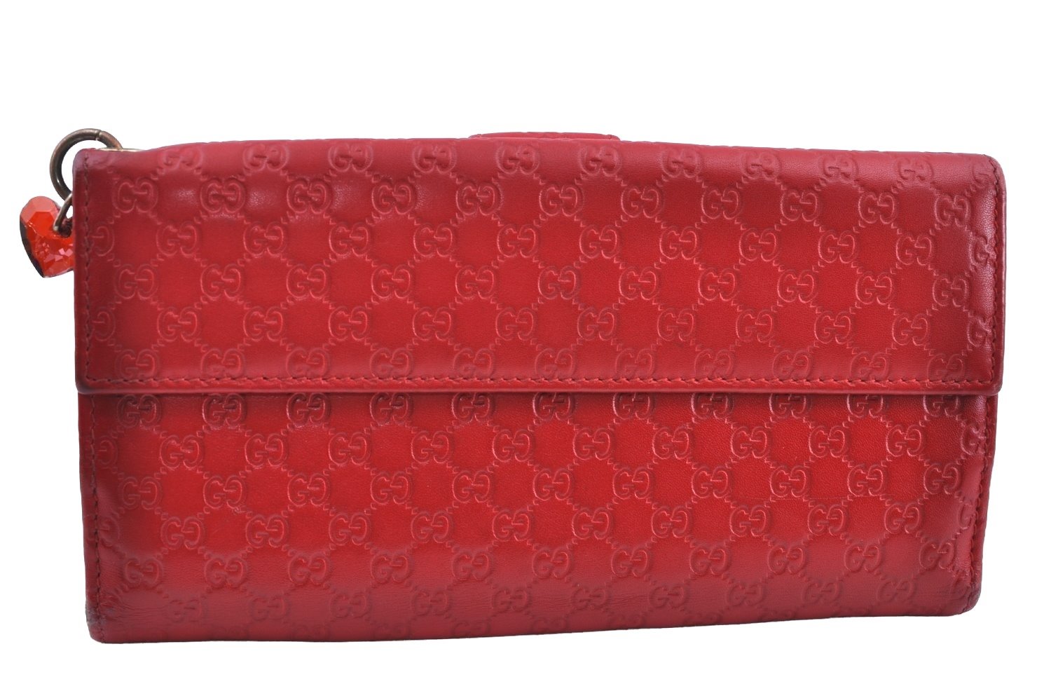 Authentic GUCCI Micro Guccissima Charm Leather Long Wallet 282540 Red K5528