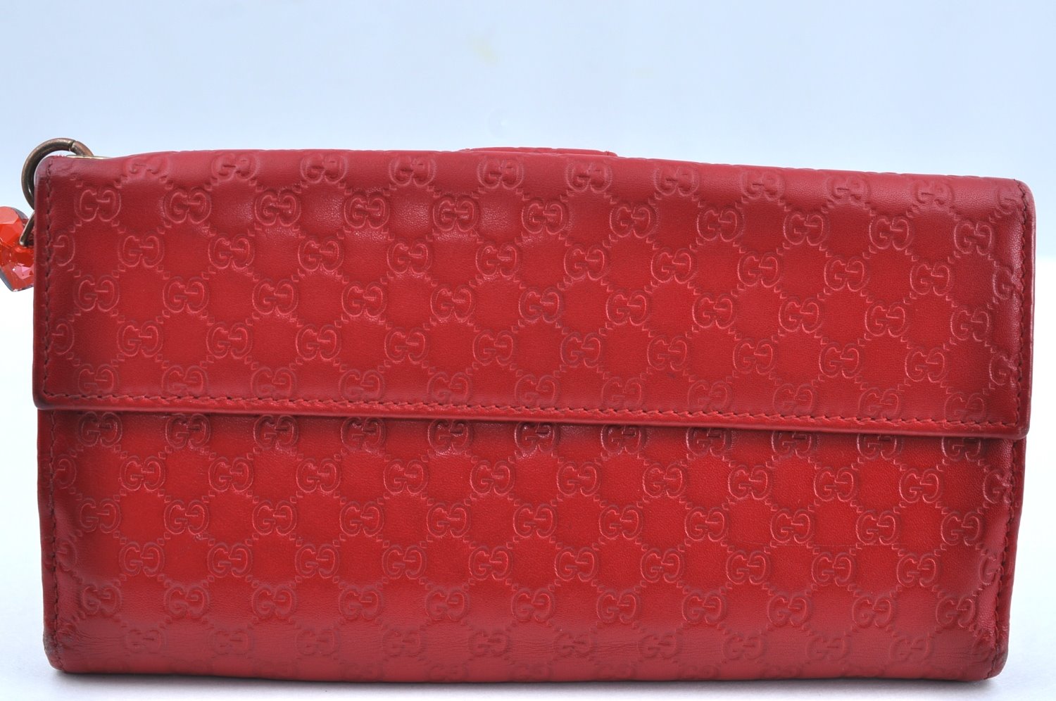 Authentic GUCCI Micro Guccissima Charm Leather Long Wallet 282540 Red K5528