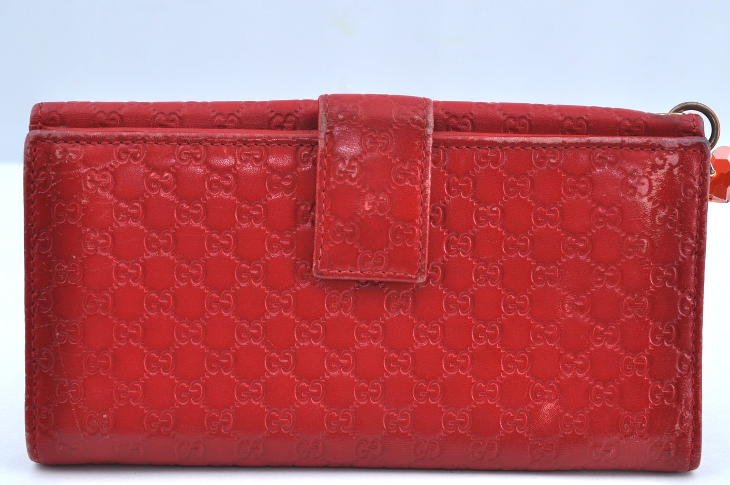 Authentic GUCCI Micro Guccissima Charm Leather Long Wallet 282540 Red K5528