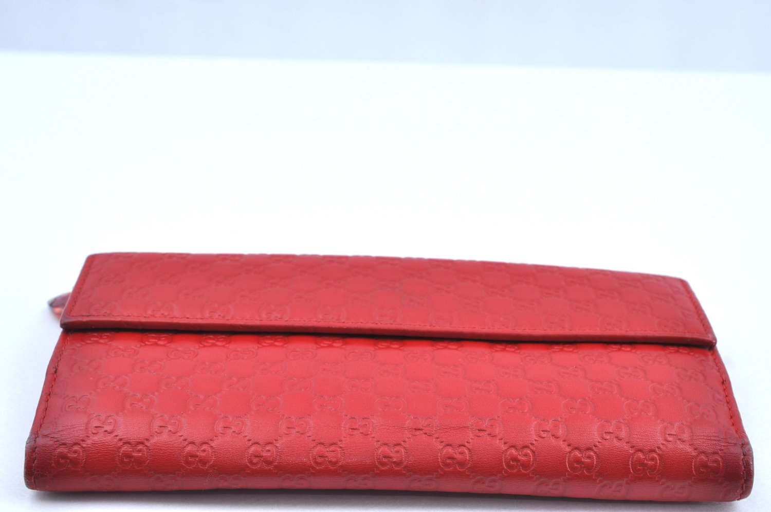 Authentic GUCCI Micro Guccissima Charm Leather Long Wallet 282540 Red K5528