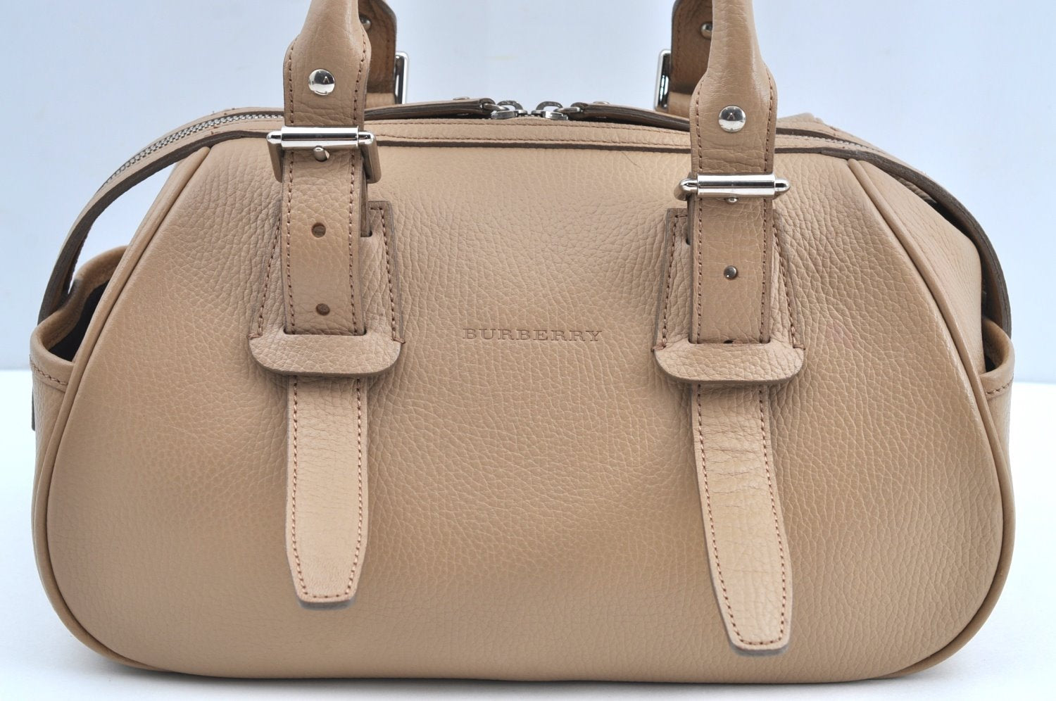 Authentic BURBERRY Vintage Leather Hand Bag Purse Beige Box K5534