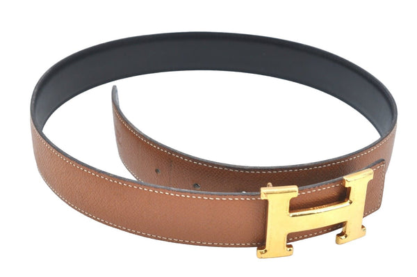 Authentic HERMES Constance Leather Belt Size 75cm 29.5" Black Brown K5537