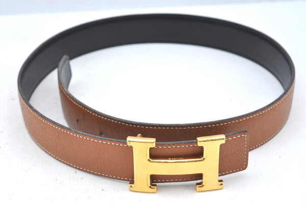 Authentic HERMES Constance Leather Belt Size 75cm 29.5" Black Brown K5537