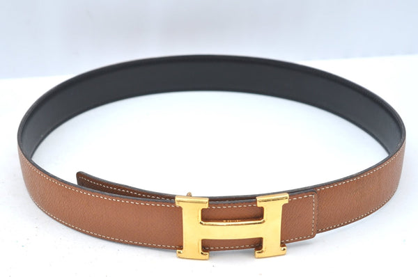 Authentic HERMES Constance Leather Belt Size 75cm 29.5" Black Brown K5537