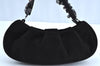 Auth Ferragamo Gancini Suede Leather Beads Shoulder Hand Bag Purse Black K5540