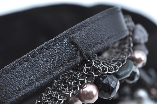 Auth Ferragamo Gancini Suede Leather Beads Shoulder Hand Bag Purse Black K5540