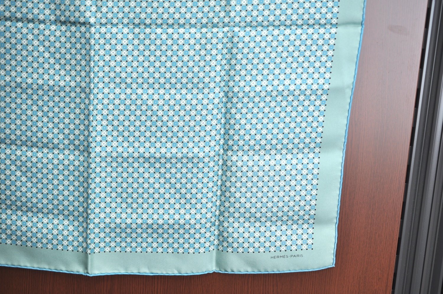 Authentic HERMES Carre 65 Scarf Rhombus Square Motif Silk Light Blue K5545