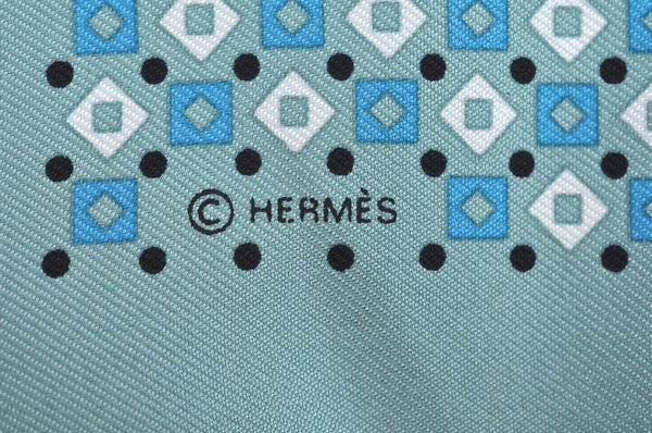 Authentic HERMES Carre 65 Scarf Rhombus Square Motif Silk Light Blue K5545