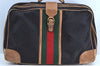 Authentic GUCCI Web Sherry Line Travel Hand Bag GG Canvas Leather Black K5553