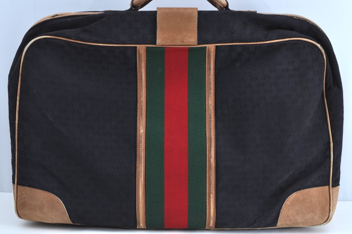 Authentic GUCCI Web Sherry Line Travel Hand Bag GG Canvas Leather Black K5553