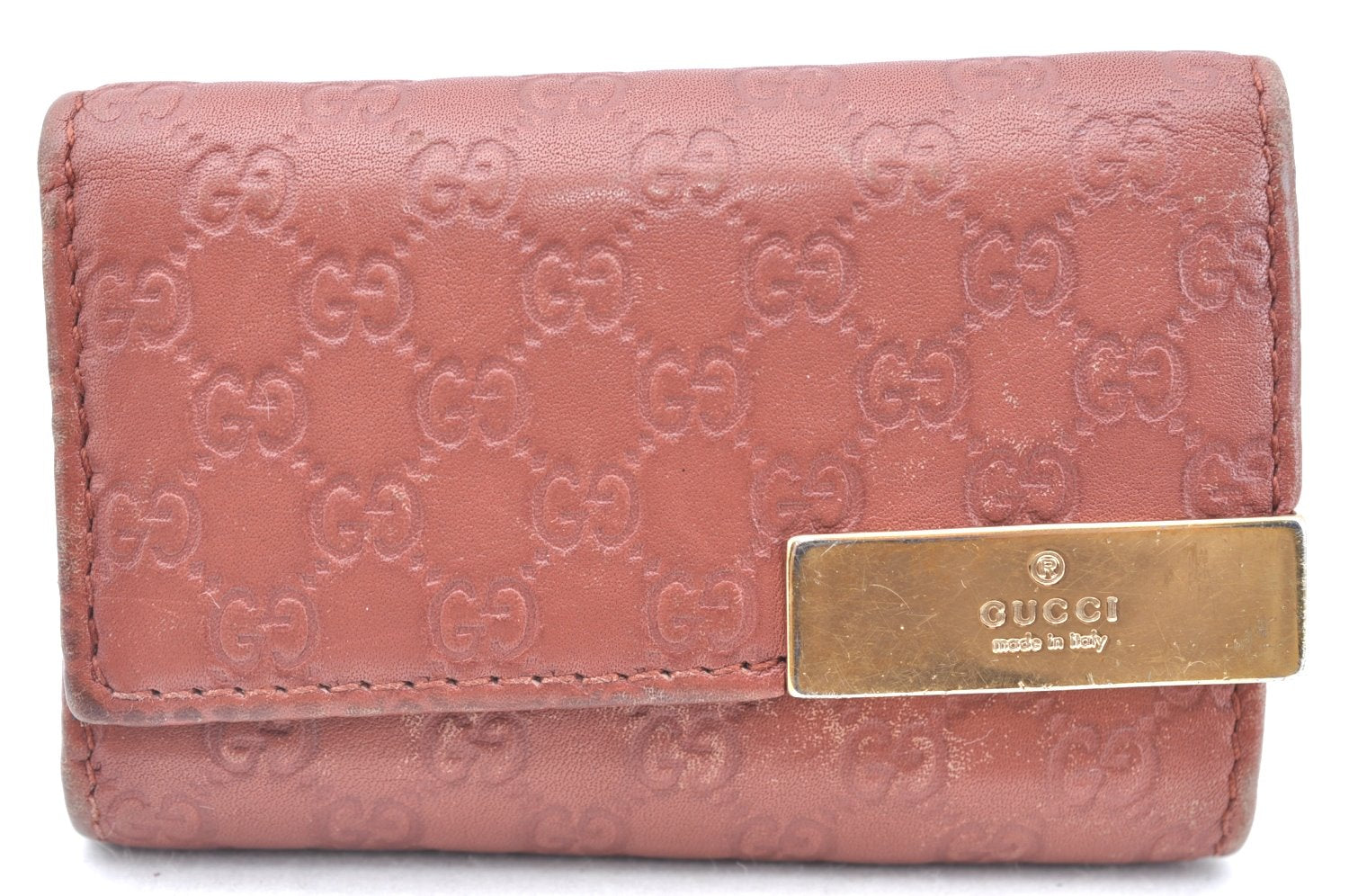 Authentic GUCCI Micro GG Guccissima Leather Key Case 268833 Pink K5583