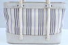 Authentic BURBERRY Vintage Stripe Canvas Leather Shoulder Hand Bag White K5593